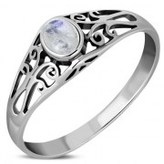 Ethnic Design Rainbow Moon Stone Silver Ring, r483